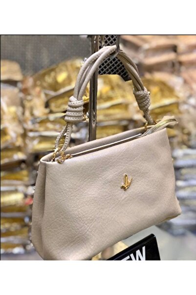 ELİTE NOVA SHOPPİNG حقيبة كتف متوسطة الحجم بلون كريمي مع تفاصيل عقدة أسكسي