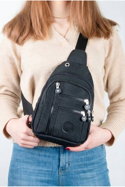 SA-EF Unisex Su Geçirmez Krinkıl Kumaşlı Fermuarlı 5 Bölmeli Çapraz Body Bag ...