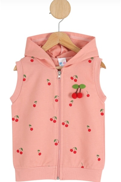 BEGONYA BEBECE KIDS Vestă cardigan pentru fete, cu imprimeu cireșe și glugă