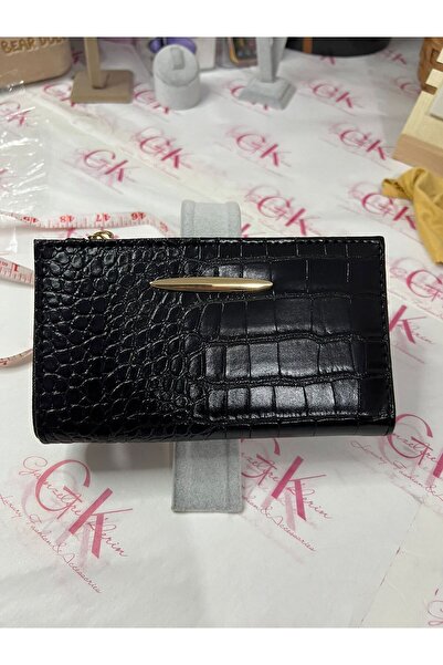 GK GAMZELİRENKLERİM LUXURY FASHION&ACCESSORIES Croco Textured Wallet with Gol...
