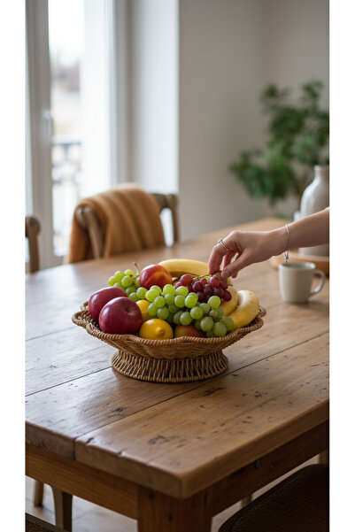 zezedesing سلة خبز وفواكه من الخيزران بتصميم متموج - منظم مطبخ ريفي 29x9 سم