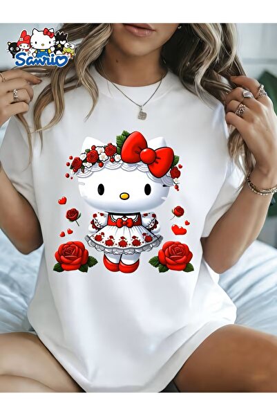 oneagılyazı Sanrio velika majica Hello Kitty crna bela roza majica | širok kroj
