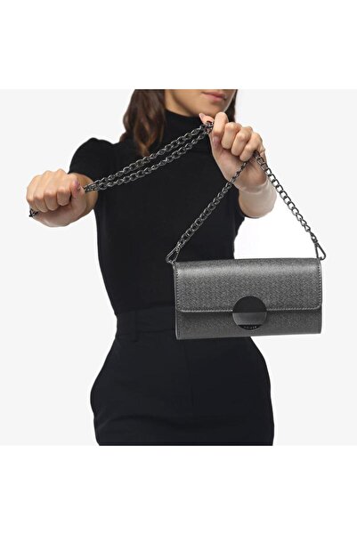 mırıade Elegant clutch Bag , metallic black, round metal closure, evening model