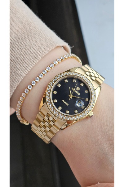 Raymond Jubilee Strap - Case and Strap Stainless Steel - Stoned Wristwatch wi...