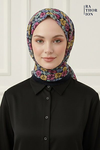 rathorion Tesettür Kadın Flamlı Pamuk Çiçekli Eşarp