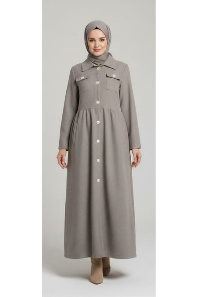 Moda Mia Tesettür Giyim Belden Büzgülü Diagonal Pardesü + Şal Hediye