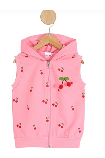 BEGONYA BEBECE KIDS Vestă cardigan pentru fete, cu imprimeu cireșe și glugă