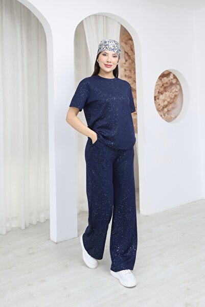 Sporza Σετ Μοντάλ με Λεπτομέρειες από Στρας, Διπλό Σετ Μπλούζα-Παντελόνι