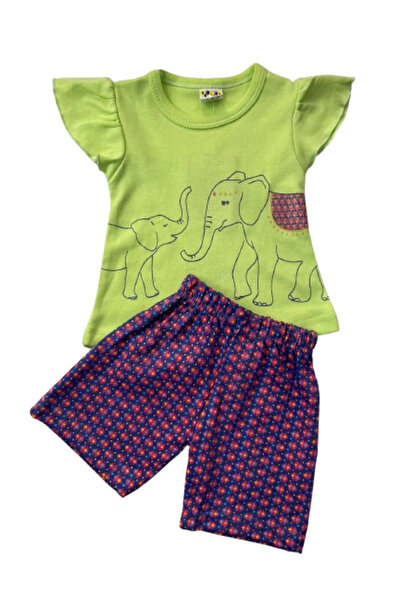 GENERAL Girls' pajama set with an elephant design, green color - 6-24 months