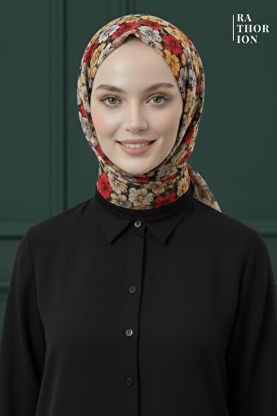 rathorion Tesettür Kadın Flamlı Pamuk Çiçekli Eşarp