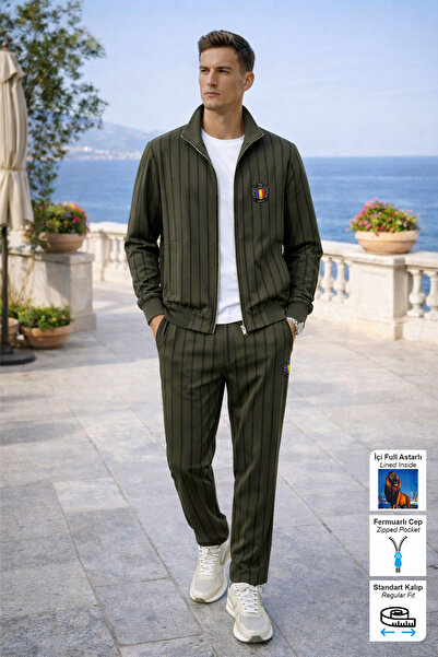 BESSA Khaki Romania Arma Printed Tracksuit Set with Zipper Pockets, Straight ...