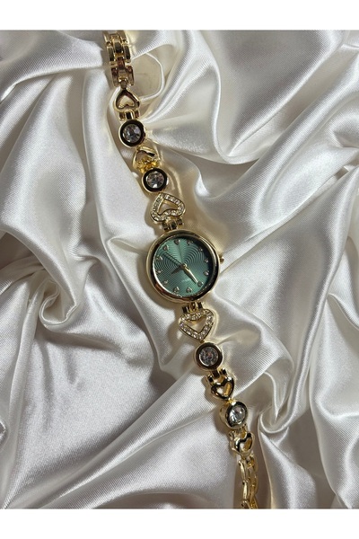 Mihristore Yeşil Taşlı Kadın Kol Saati Gold Hediyelik Taşlı Pinterest Saat