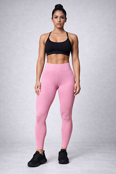 Tasarım Women's High Waist Gathering Pink Sports Leggings – Flexible Fitness ...