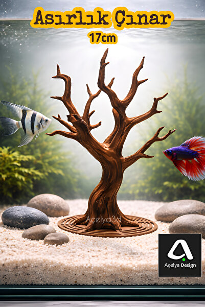açelya3d 3D Baskı Akvaryum Dekoratif Ağaç Kökü 16x17cm – Balık Saklanma Alanı...