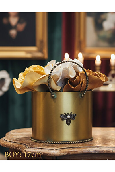 VAZO DEKOR Arı Figürlü Dekoratif Metal Çanta Seti - Gold, Gümüş & Eskitme Ant...