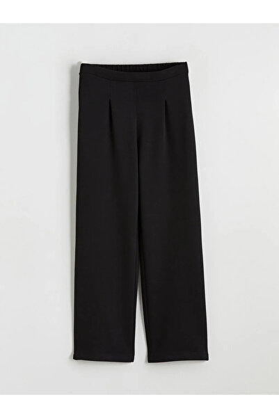 LC Waikiki Μαύρο φαρδύ πλισέ παντελόνι για κορίτσια