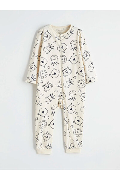 LC Waikiki Ekru Bisiklet Yaka Baskılı Erkek Bebek Tulum 2'li