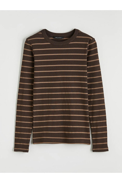 LC Waikiki Brown Crew Neck Striped Women's Bodysuit