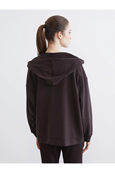 LC Waikiki Brown Oversized soft touch women's zippered sweatshirt