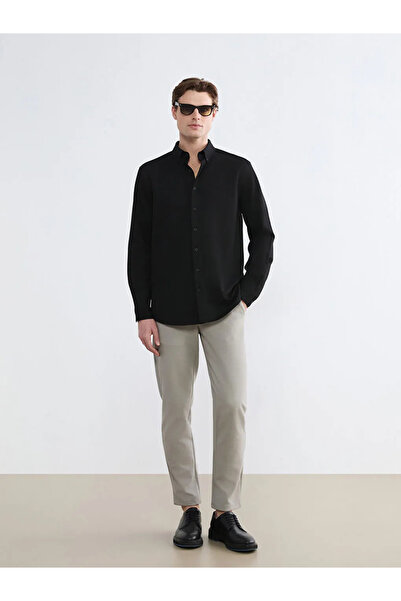 LC Waikiki Black Slim Fit Linen Blend Men's Shirt