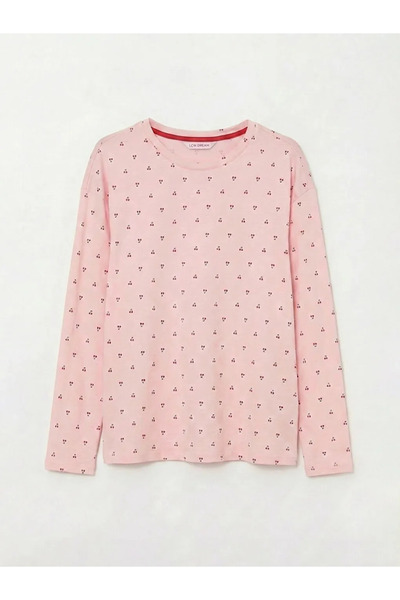 LC Waikiki Pink crew neck cherry patterned women's pajama set