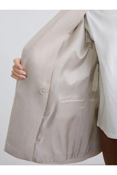 LC Waikiki Beige Double-Breasted Collar Women's Cashmere Blazer Jacket