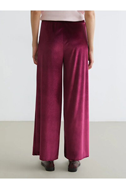 LC Waikiki Burgundy Elastic Waist Wide Leg Women's Velvet Trousers