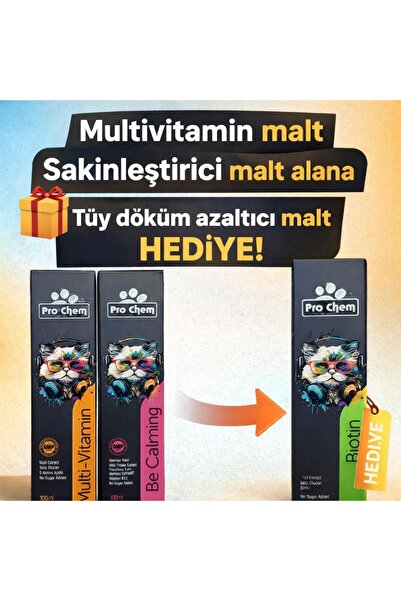 Pro Chem Multivitamin&Sakinleştirici Al,Tüy Döküm Azaltıcı Kedi Vitamini Malt...