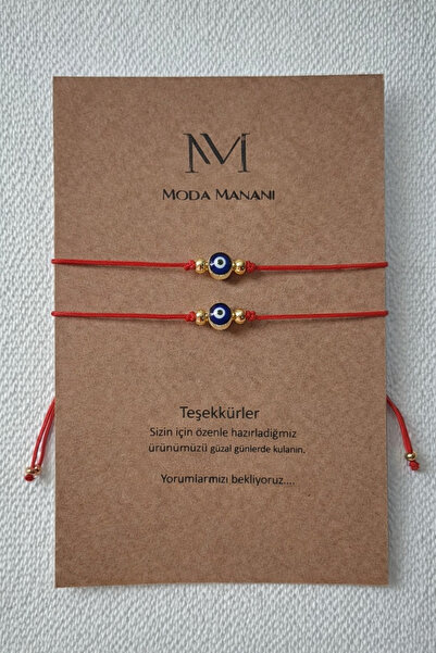 MODA MANANI 2 Pieces Red String Evil Eye Beaded Lucky Bracelet - Lover, Frien...