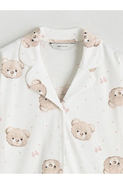 LC Waikiki Ecru Bear Teddy Printed Women's Shorts Pajama Set