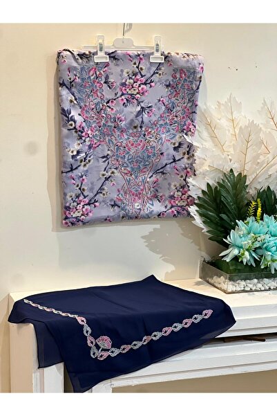 REHAM Emirati-style embroidered Silk fabric with a veil and embroidery on the...