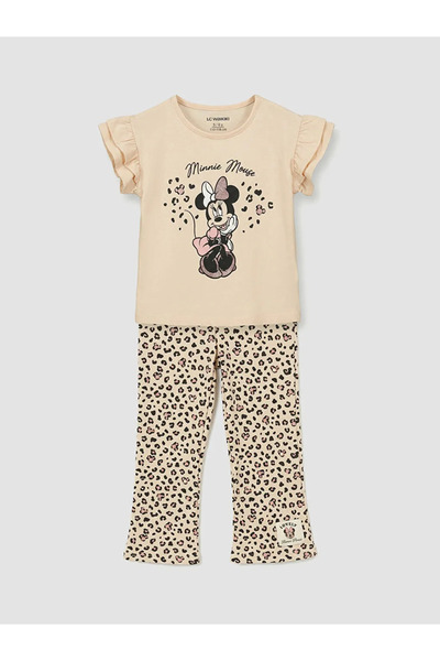 LC Waikiki Bež bluza i tajice za devojčice Minnie Mouse Štampano