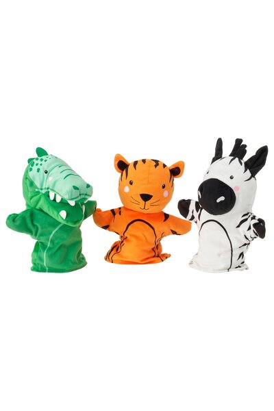 Generic NATTHÄGER 3-piece hand puppet set, crocodile zebra/tiger multicolour