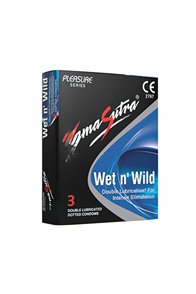 Kamasutra واقيات ذكرية منقطة مزدوج التشحيم من كام أ سوترا ويت أند وايلد، 3 قطع