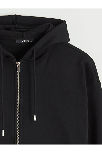 LC Waikiki Γυναικείο φούτερ με μαύρη κουκούλα με χοντρό φερμουάρ