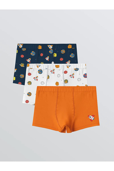 LC Waikiki Navy Blue Printed Boys' Boxers 3 Pieces