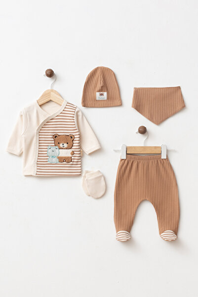 yukobaby bebeğiniz için en doğalı Baby Bear Embroidered 100% Cotton 5-Piece N...