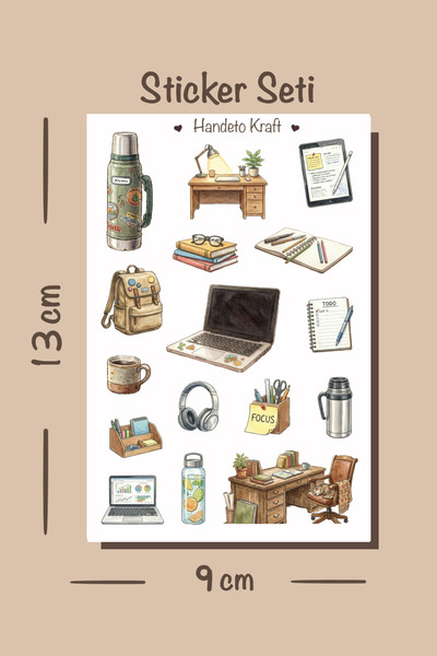 Handeto Kraft Ofis ve Ders Sticker Seti Çıkartma Scrapbook Bullet Journal Eti...