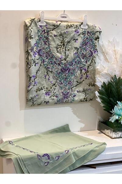 REHAM Emirati-style embroidered Silk fabric with a veil and embroidery on the...