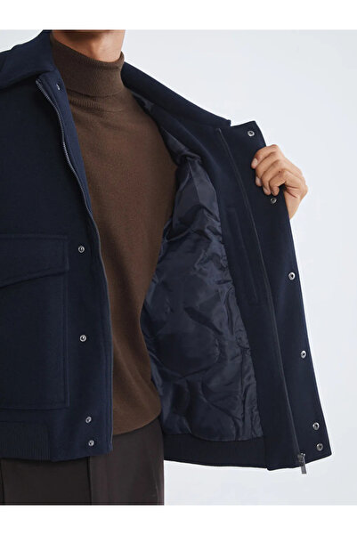 LC Waikiki Navy Blue Standard Fit Shirt Collar Men's Cashmere Coat