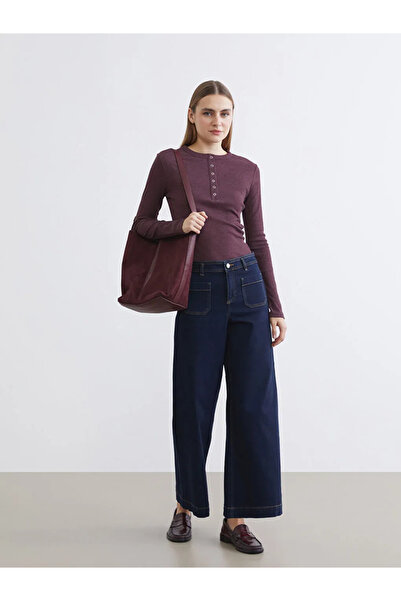 LC Waikiki Γυναικείο κορμάκι σε χρώμα μπορντό με λαιμόκοψη ποδηλάτου και ραφές