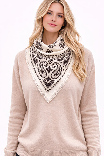 sema aksesuar Wide Tassel Ethnic Shawl Patterned Scarf Foulard