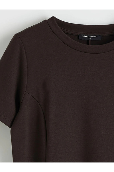 LC Waikiki Brown crew neck mini dress with decorative belt detail