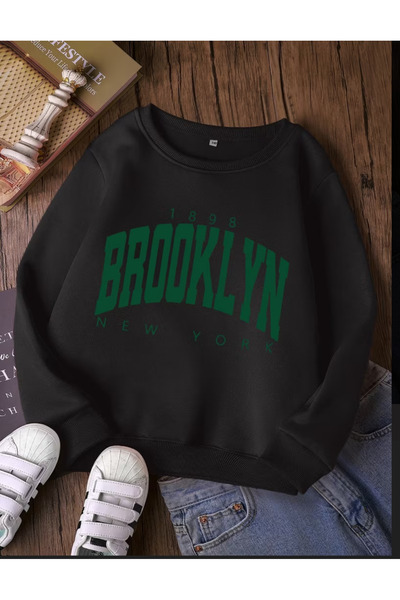 Baxia Girls' Circular Neck Brooklyn Printed Sweatshirt Beige Pink Black Gray ...