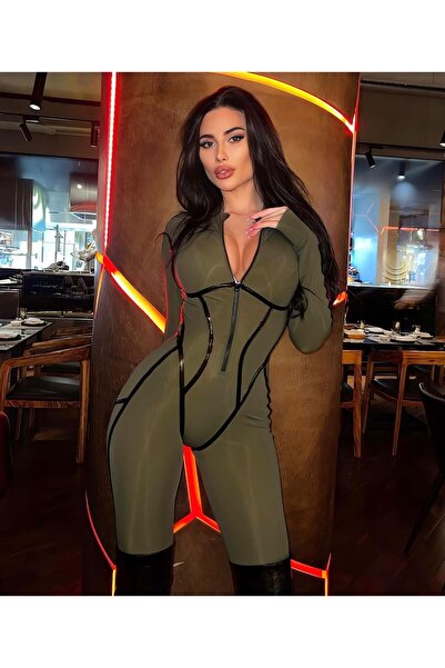 BOMBFIT Contrast Olive Shapewear Jumpsuit with Push-Up Effect