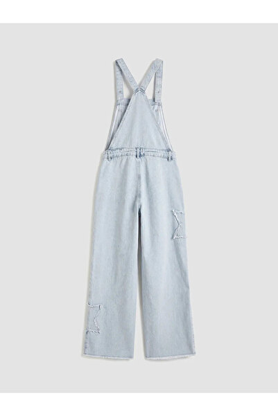 LC Waikiki Син дънков гащеризон с квадратна яка за момиче