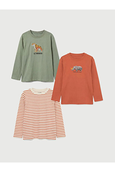 LC Waikiki Green Crew Neck Printed Boys' T-Shirt 3 Pack