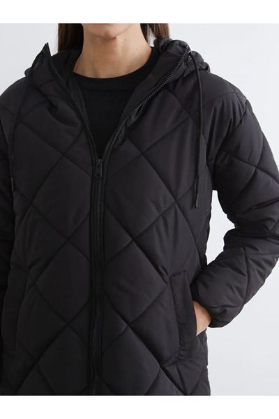 LC Waikiki Black Hooded Quilted Women's Puffer Jacket