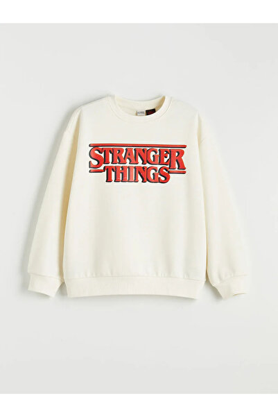 LC Waikiki Εκρού φούτερ για κορίτσια με στάμπα Stranger Things