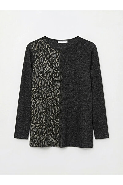 LC Waikiki Black Crew Neck Patterned Blouse